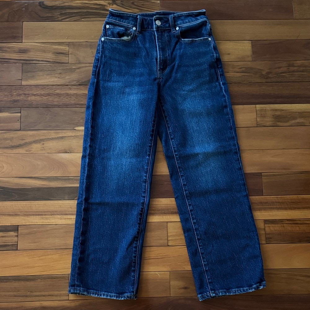 Quince Comfort Stretch High Rise Cropped Wide Leg Dark Wash Sz 27